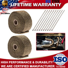 2Rolls 50mm X 5M Thermal Header Pipe Tape Titanium Lava Exhaust Wrap 10 Ties Kit picture