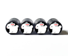 Bunny Rabbit Emoji (Style 2) Tire Valve Stem Caps - Black Aluminum - Set of Four picture