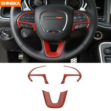 Red Carbon Fiber Steering Wheel Cover Trim for Dodge Challenger/Charger 2015-23 picture