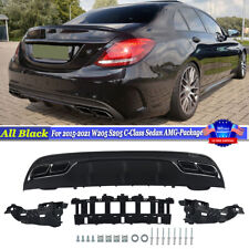 ALL BLACK Rear Diffuser+Quad Tailpipes For Mercedes W205 C300 C43 C63 AMG 2015+ picture