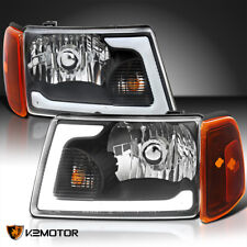 Fits 2001-2011 Ford Ranger Black Headlights+Amber Corner Lamps w/ LED Tube picture