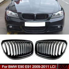 Pair Gloss Black Front Kidney Grille Grill For BMW E90 E91 328i 335i 2009-11 LCI picture