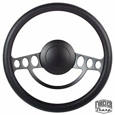 Chevy GM Chevelle Nova 9 Hole Black Vinyl Aluminum Steering Wheel w/ Horn Button picture