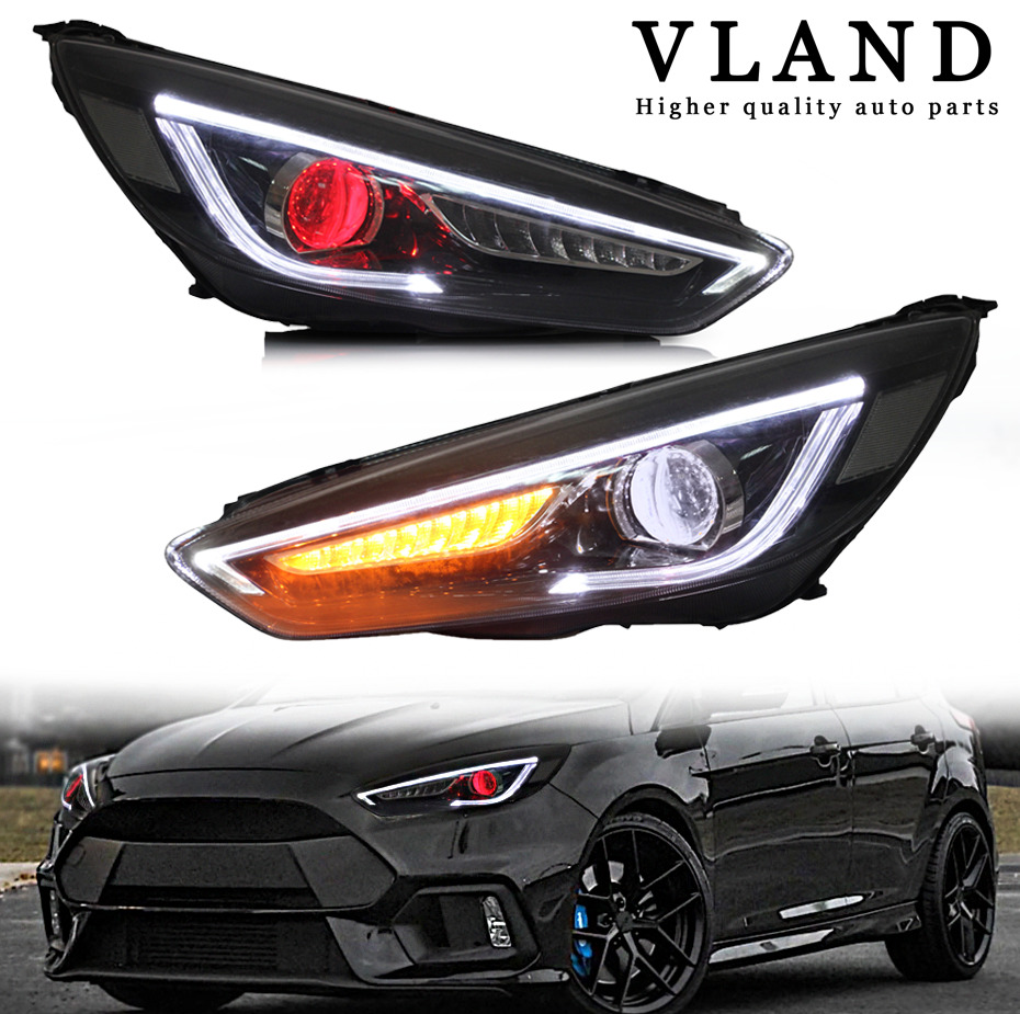 VLAND LED Headlights for 2015-2018 Ford Focus Demon Eyes w/Sequential Signal Set