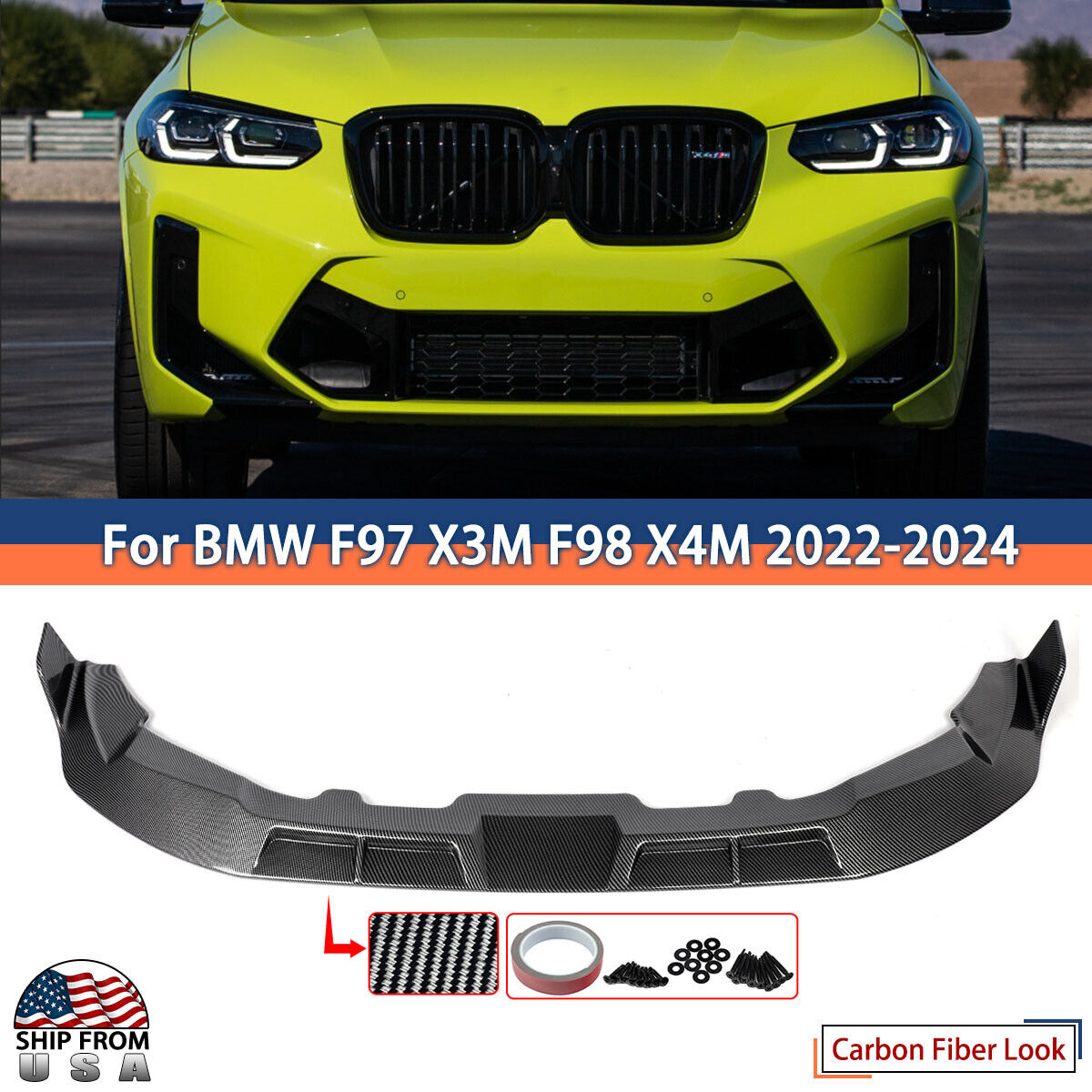 For BMW X3M F97 X4M F98 LCI 2022+ Carbon Look Front Bumper Lip Spoiler Splitter