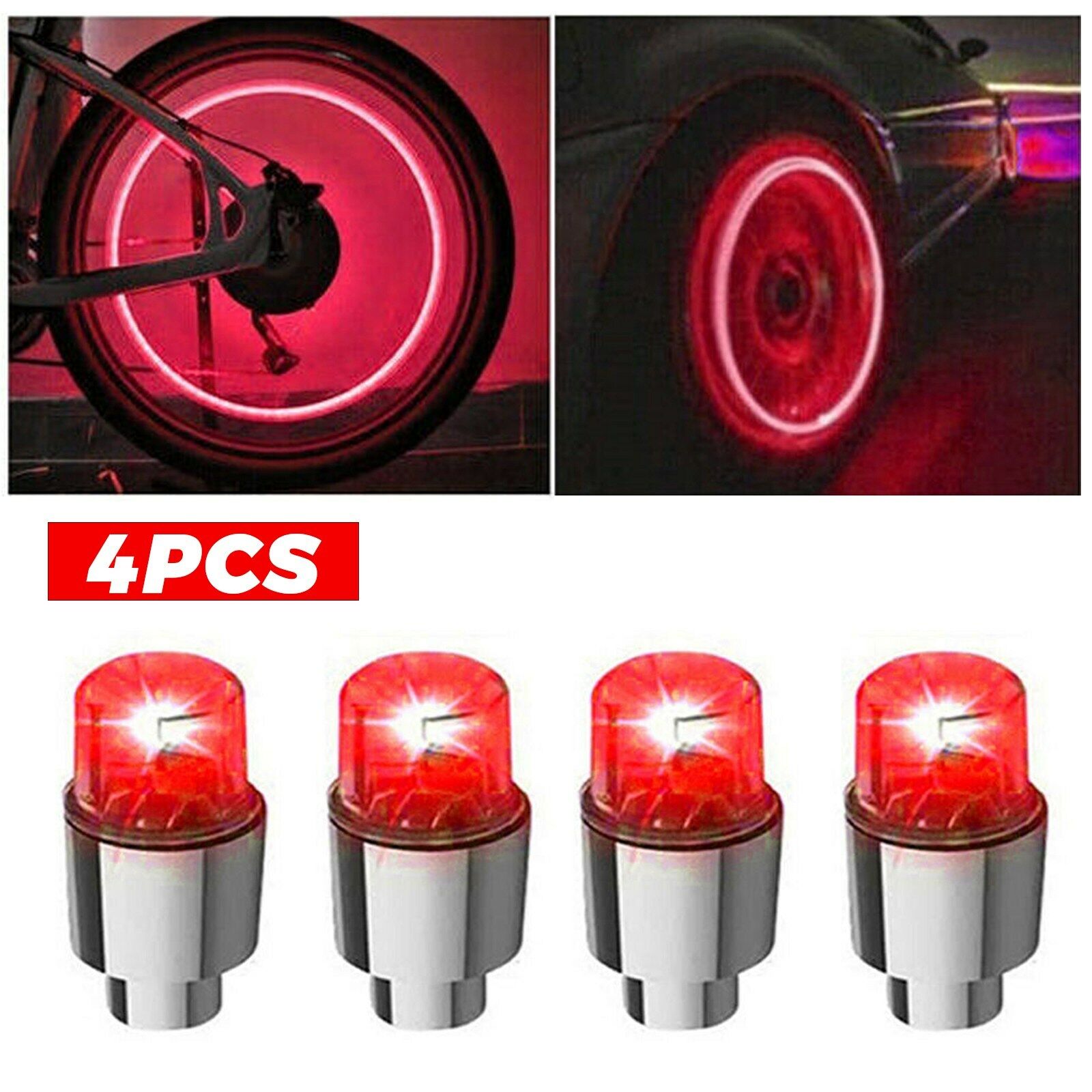 4PCS Car Auto Wheel Tire Tyre Air Valve Stem LED Light Cap Cover Accessories Top