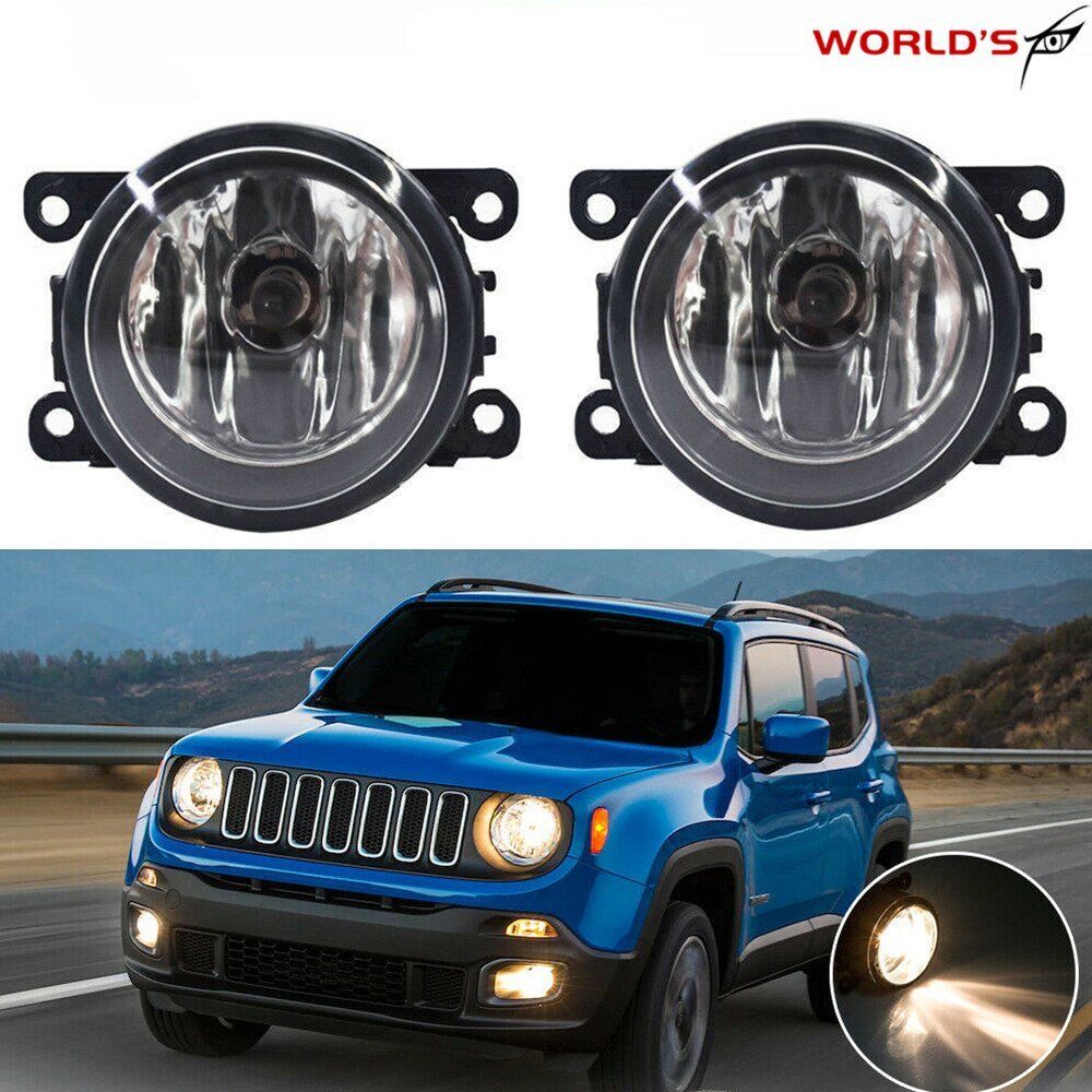 Pair Clear Lens Fog Light Driving Lamp w/Light Bulbs For 2015-2018 Jeep Renegade