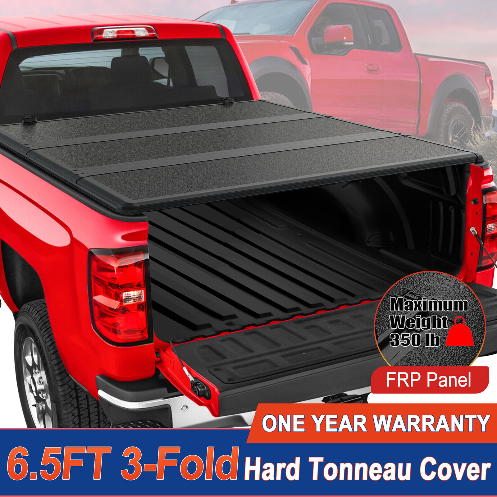 6.5FT FRP+PP 3-Fold Hard Solid Bed Tonneau Cover For 2016-2024 Nissan Titan XD