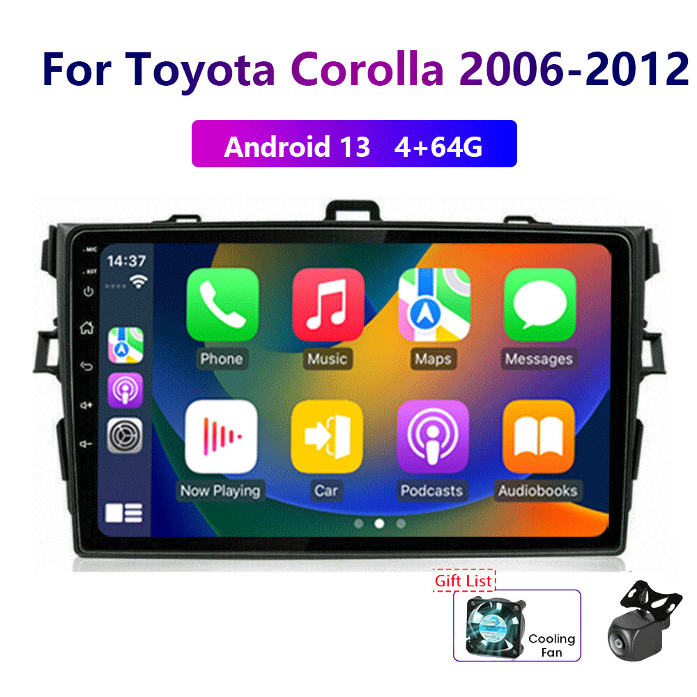 Wireless Carplay For Toyota Corolla 2006-12Android 13 4-64GB Car Radio WIFI Cam