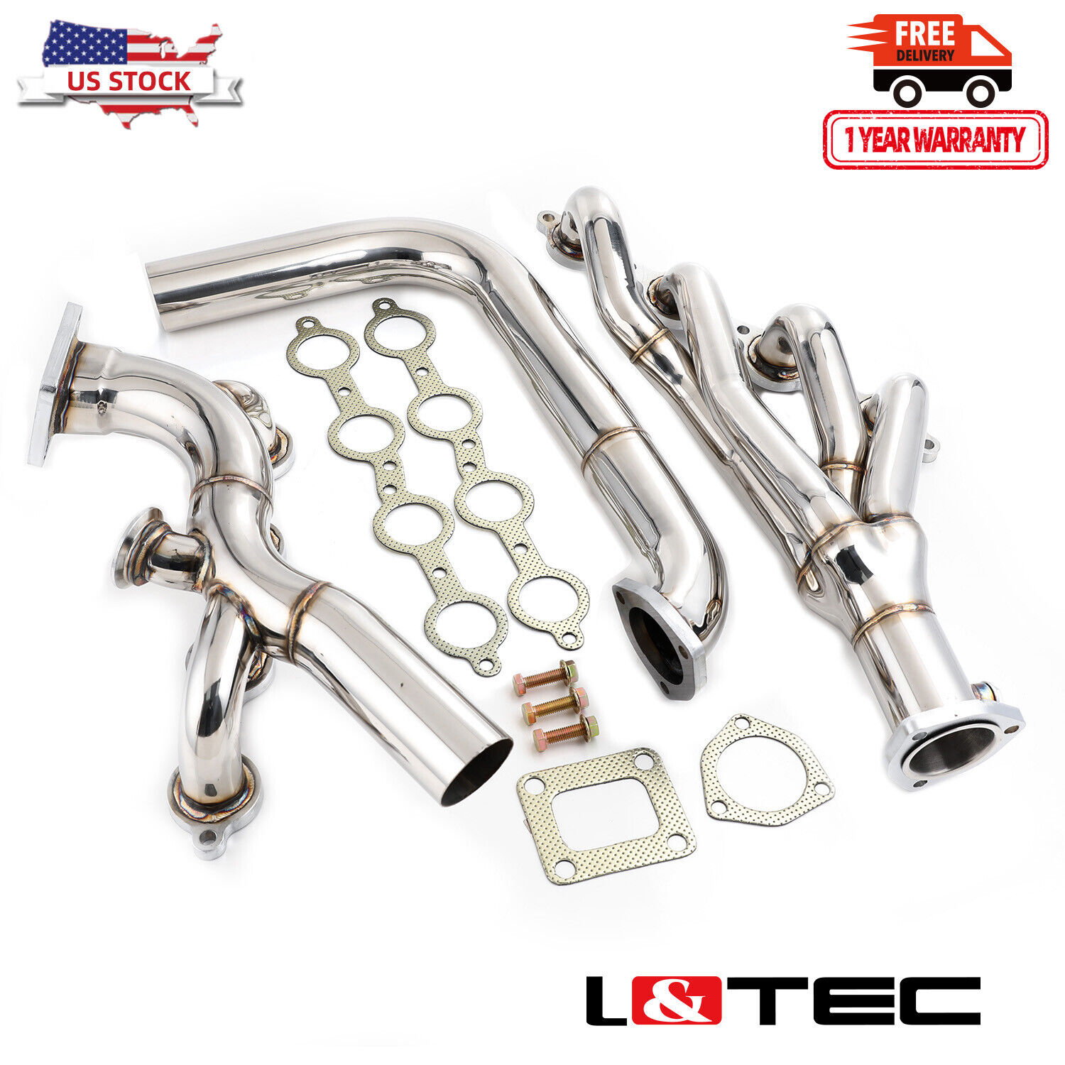 L&TEC Single Turbo Headers for LSX LS2 T4 Top Mount Swap Crossover with 44mm WG