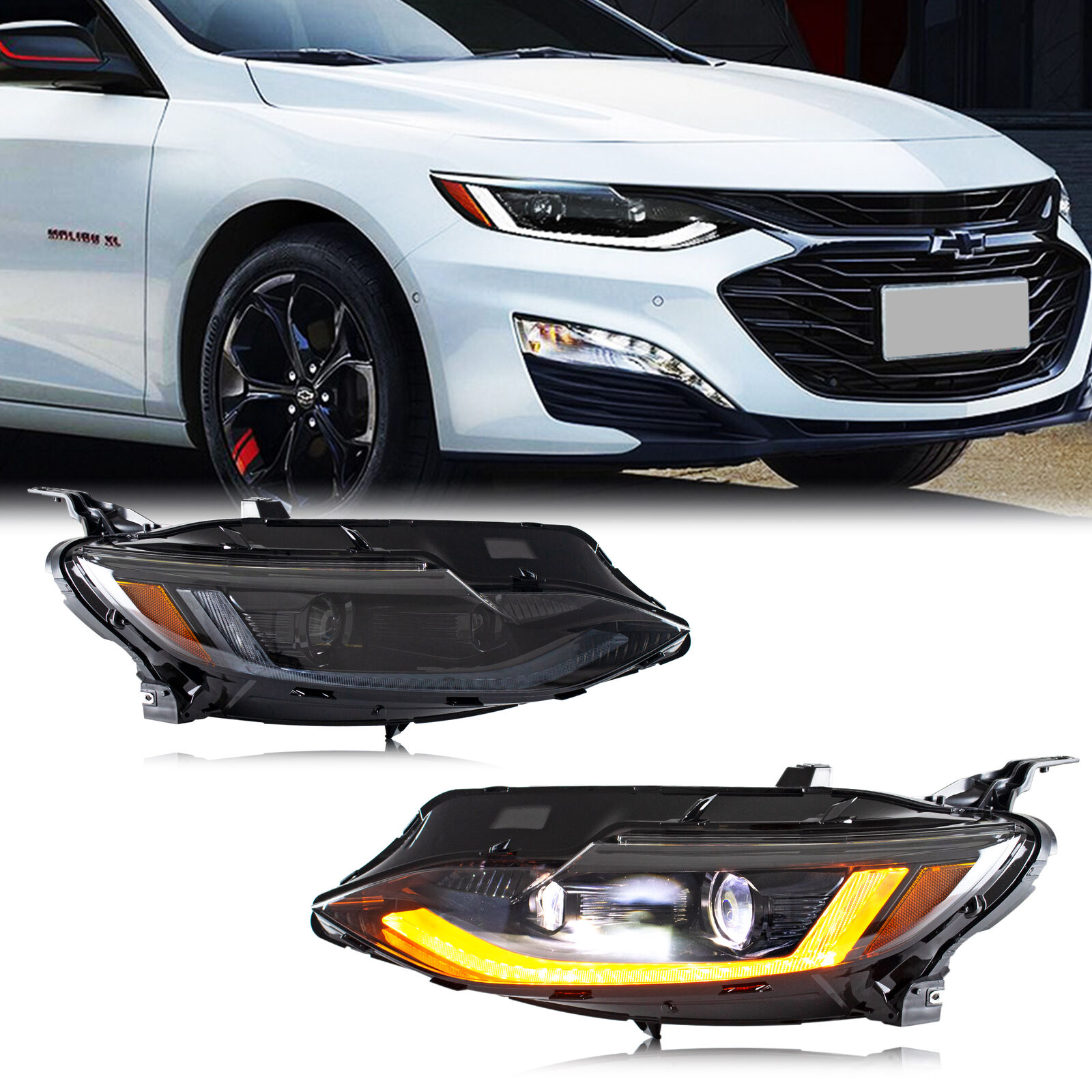 LED Headlights for Chevrolet Malibu 2019-2023 Sequential Indicator Front Lamps