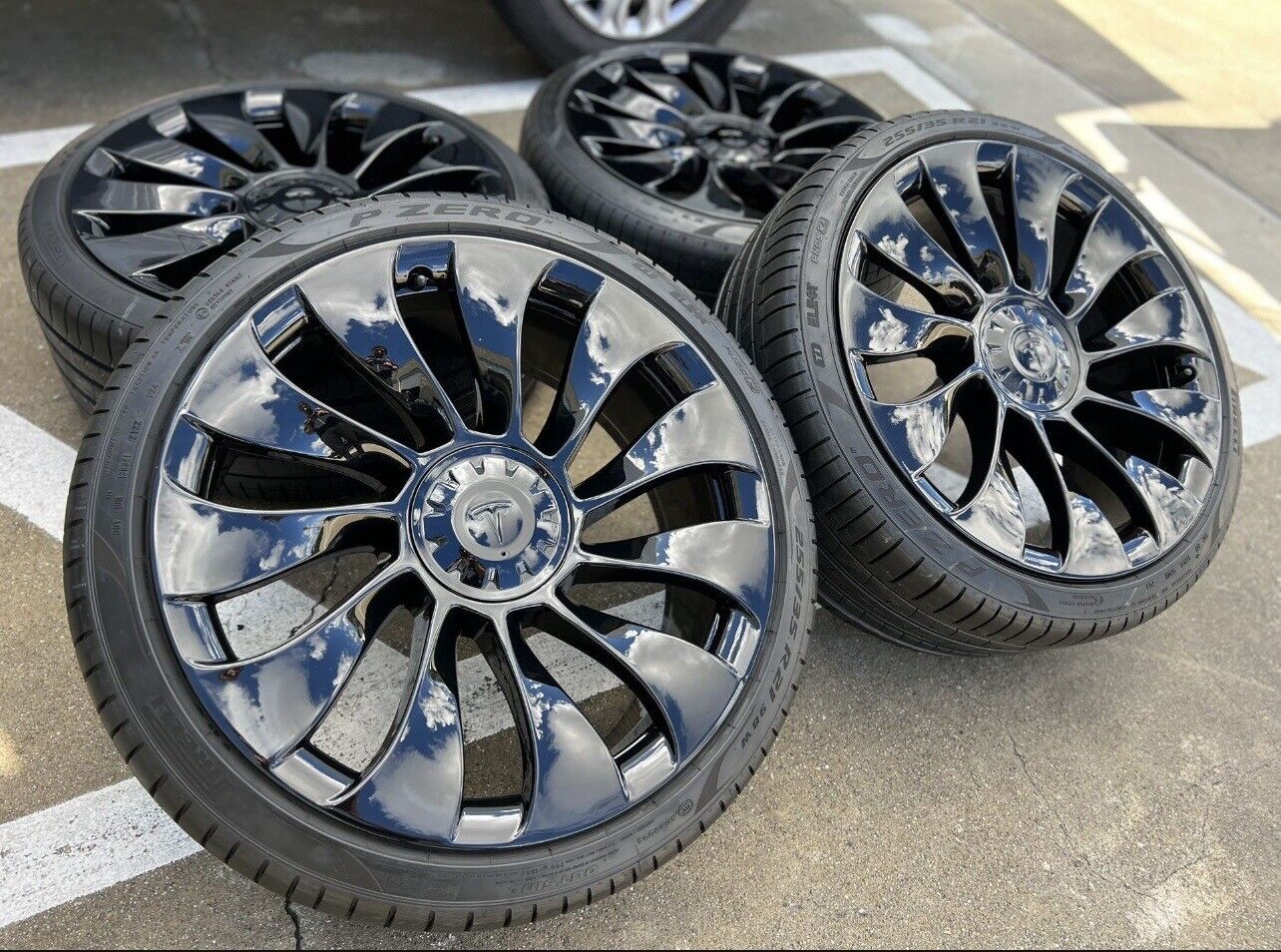 21” Tesla Model Y UberTurbine Performance Gloss Black Wheels Rims Tires OEM