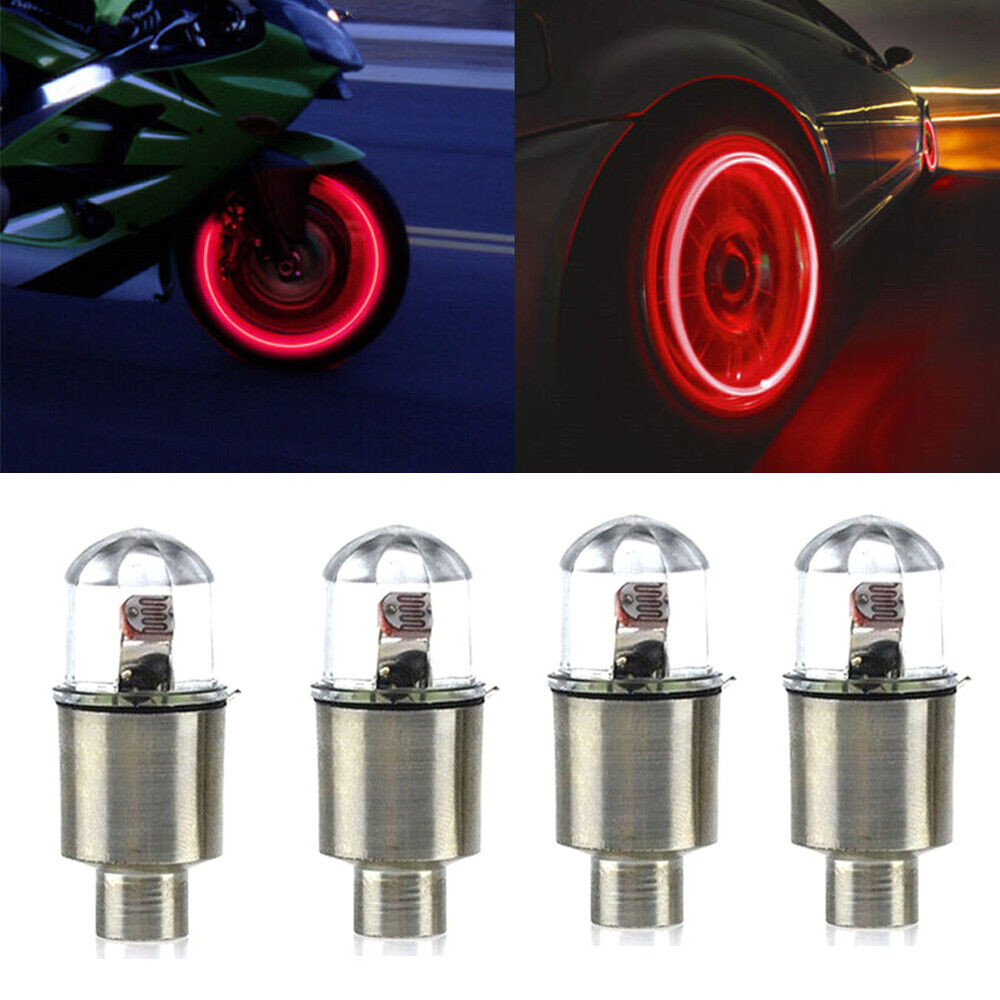4x Car Auto Wheel Tire Tyre Air Valve Stem Red LED Light Caps Cover Accessories