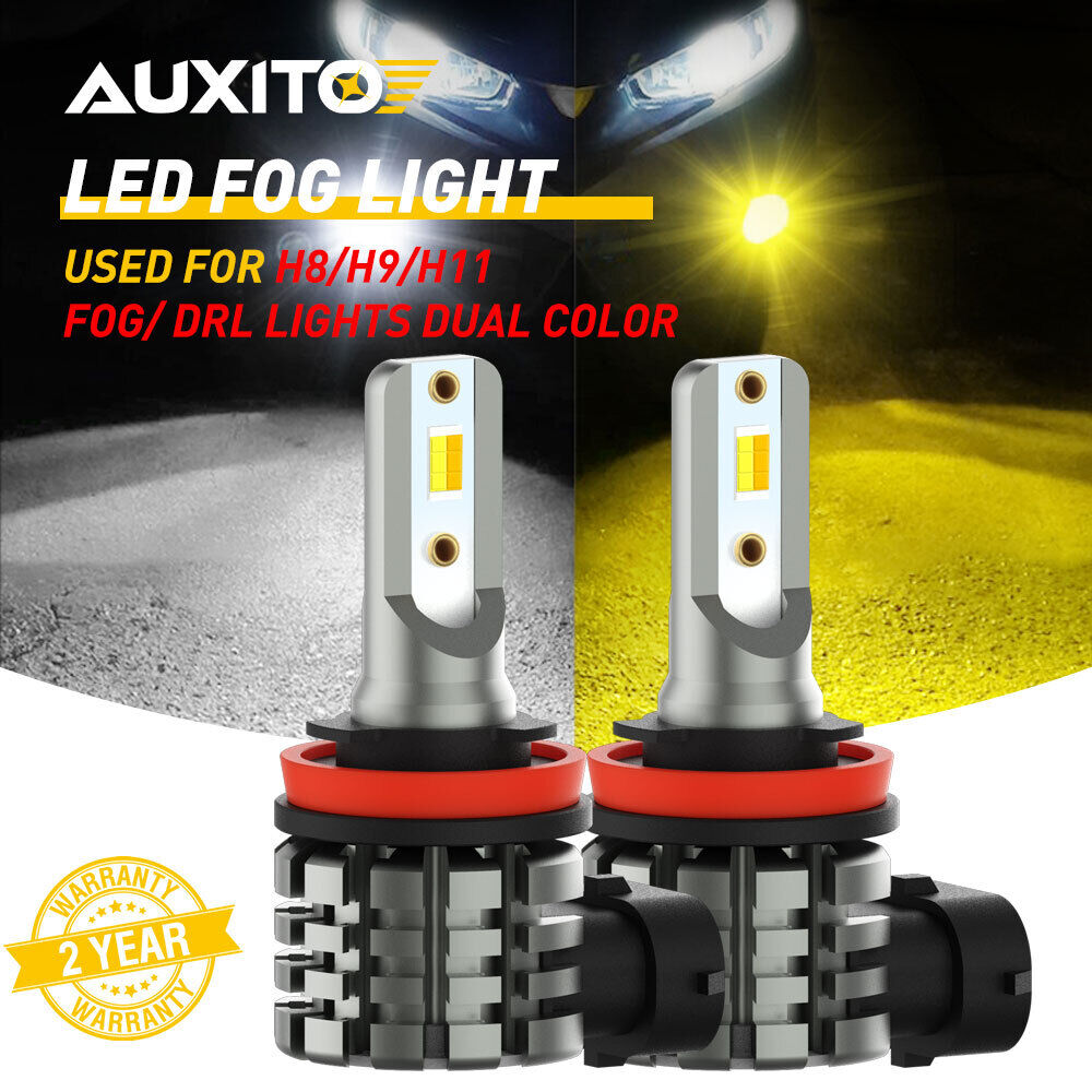 H11 H8 White Yellow LED Fog Light Bulbs Dual Color Switchback Bright DRL AUXITO