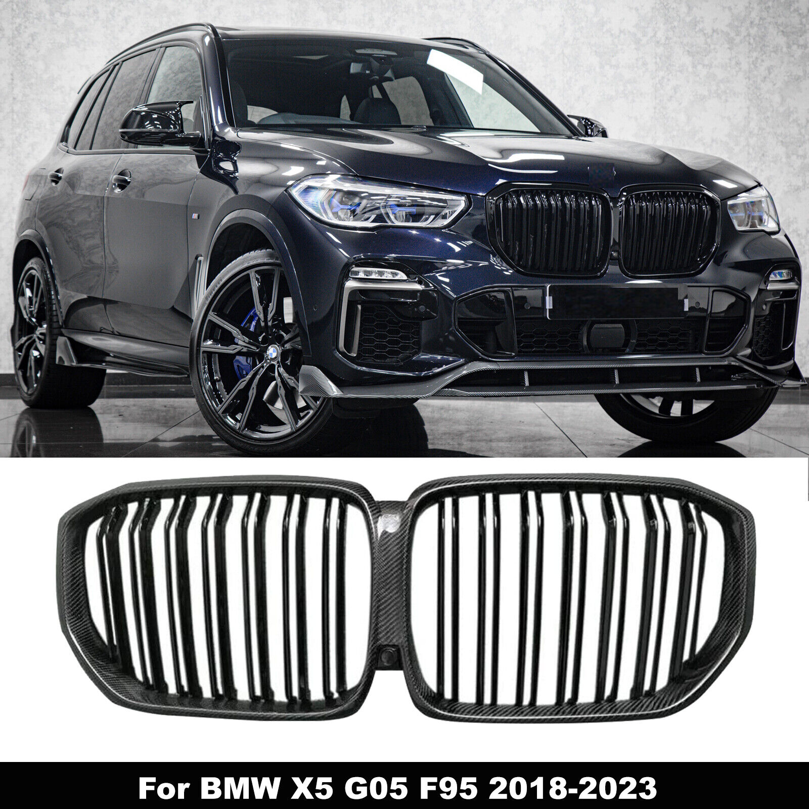 Front Grill Kidney Grille For 19-23 BMW X5 X5M G05 Aggressive Carbon Fiber Look