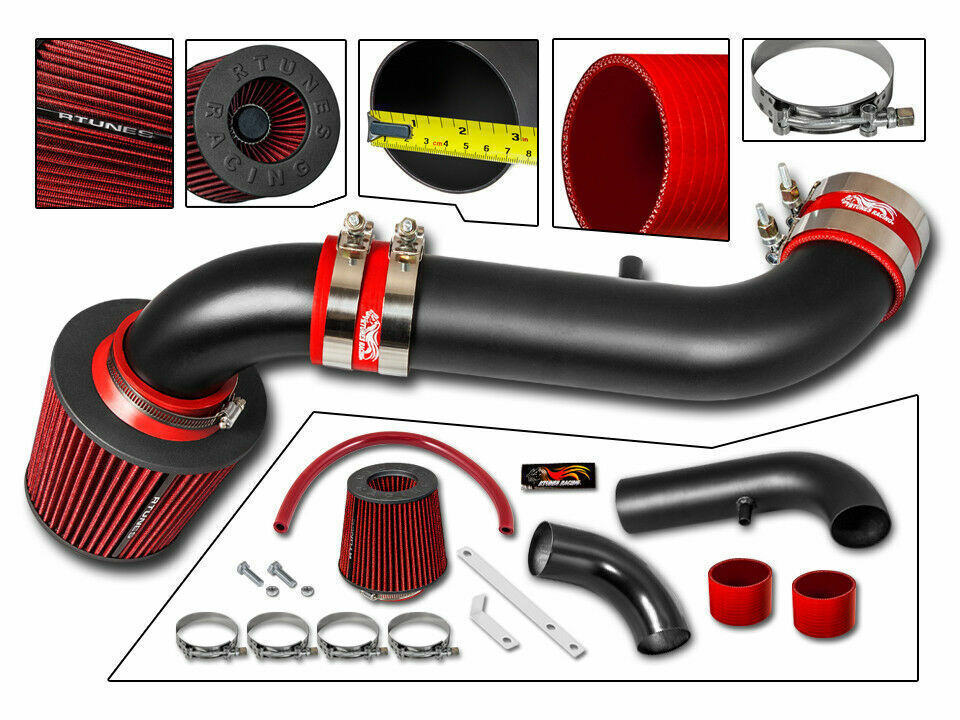 for 00-02 Dakota 4.7L V8 Short Ram Air Intake Kit MATT BLACK+ RED Filter