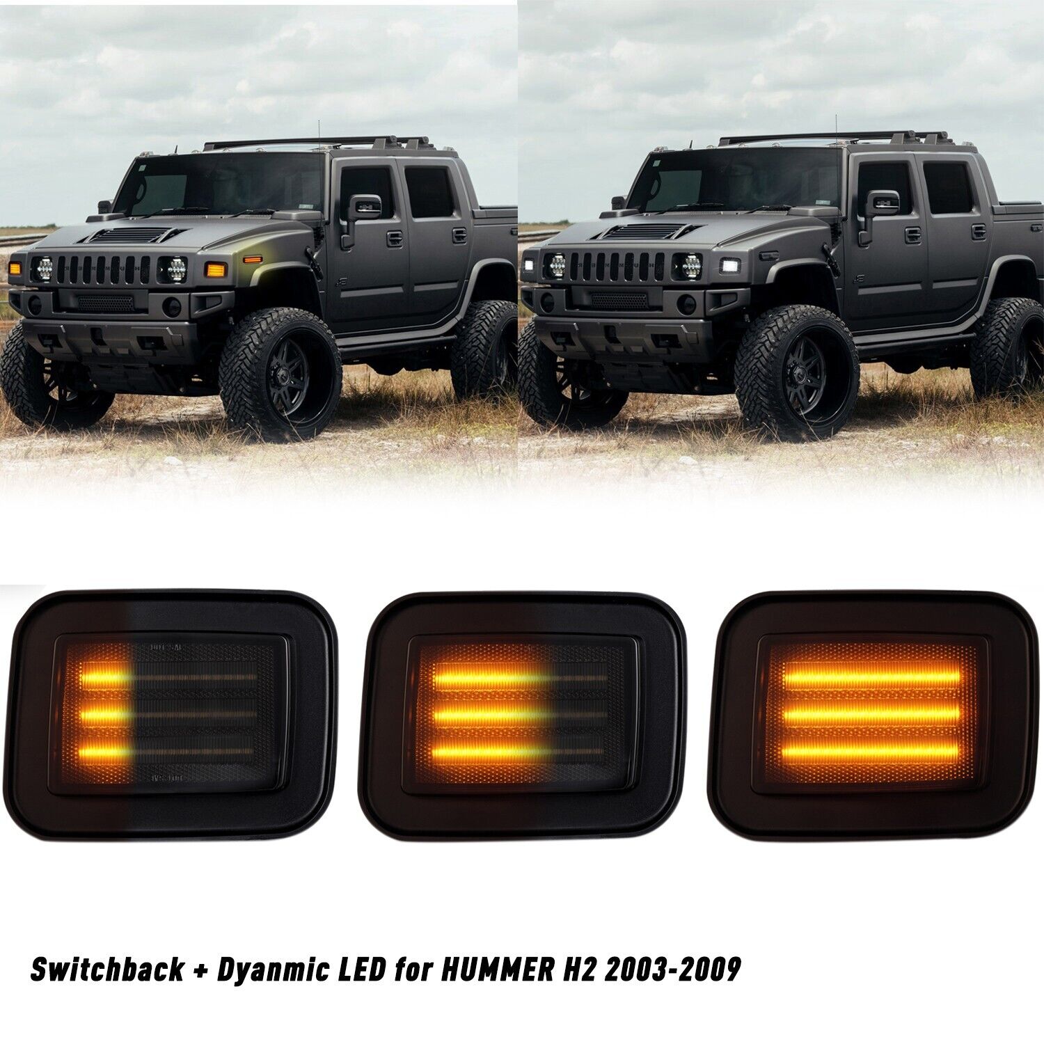 For 03-09 Hummer H2 Switchback LED Front Bumper DRL Turn Signal Lights 15060530