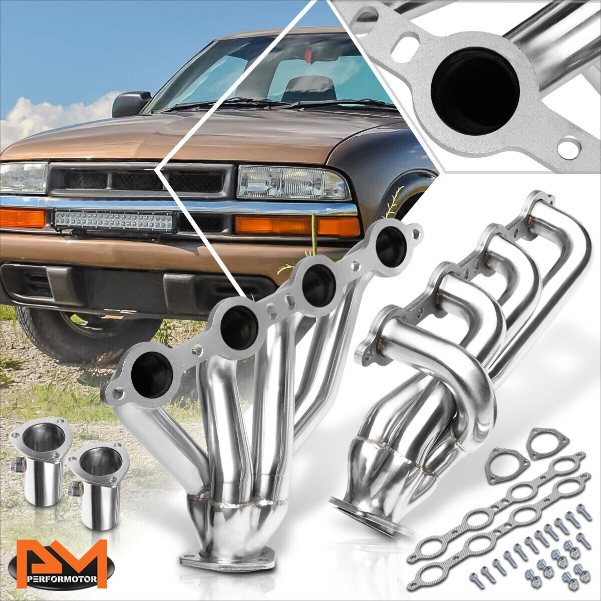 For 82-04 Chevy S10/GMC Sonoma Stainless Steel 2X 4-1 Exhaust Header Manifold