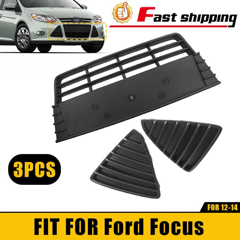 Front Bumper Lower Grille +Triangular Grill For 2012 2013 2014 Ford Focus 3PCS