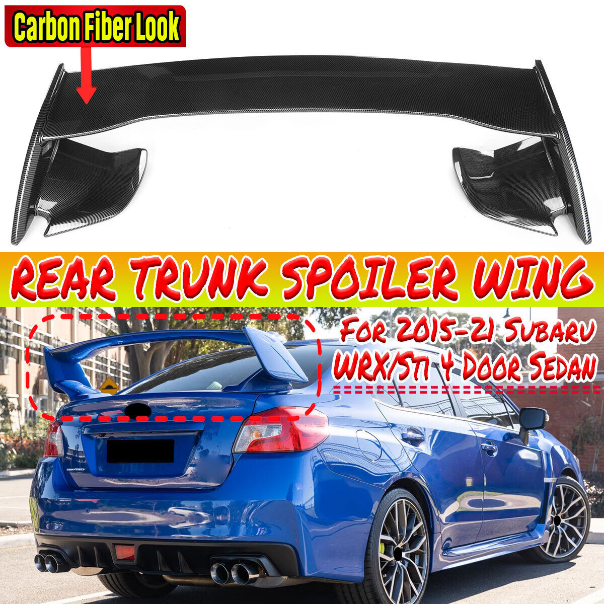 For Subaru WRX STi 2015-2021 Carbon Fiber OE Sport Style Rear Trunk Spoiler Wing