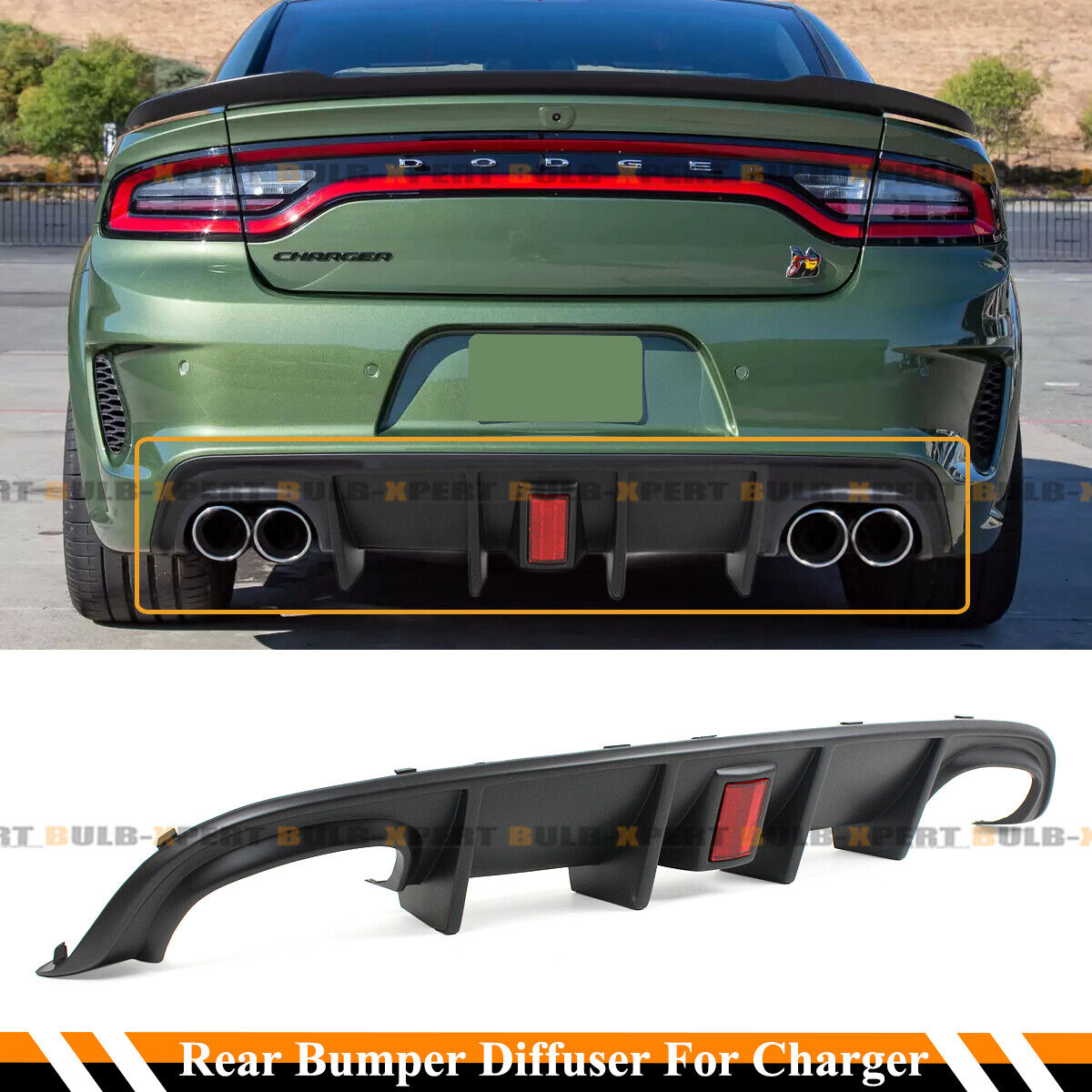 For 2015-23 Dodge Charger SRT R/T Scat Pack Quad Tip Rear Diffuser Red Reflector