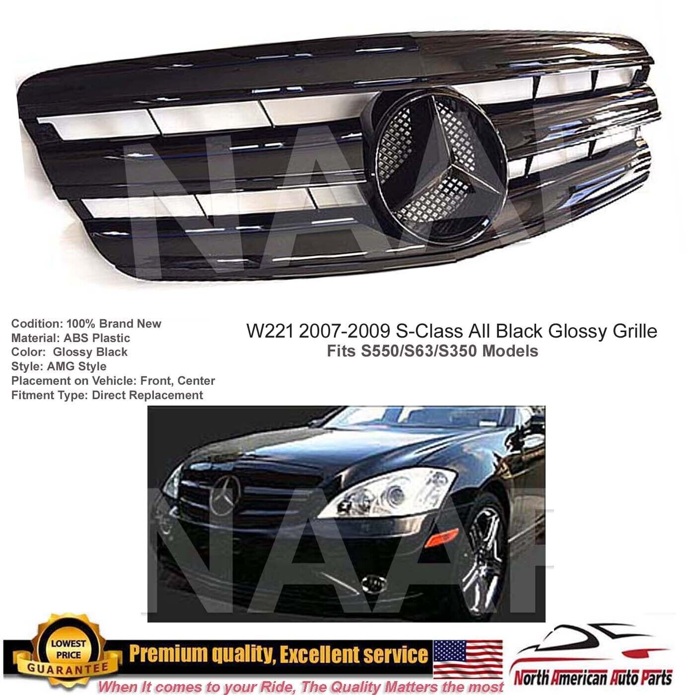 S-Class AMG Grille All Black S63 S350 S550 AMG 2007 2008 2009 W221 Emblem