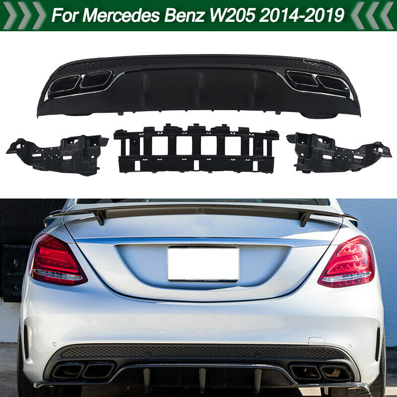For Benz W205 C300 C350 C400 AMG-Line 2014-2019 Rear Diffuser Lip W/ Exhaust Tip