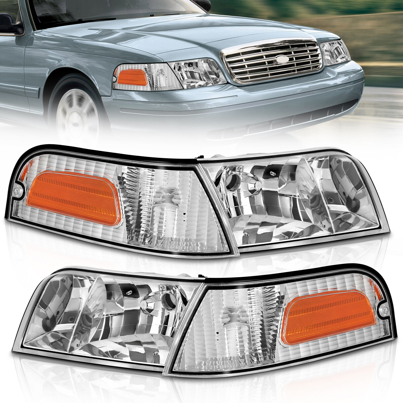 Fit 98-11 Crown Victoria Headlights w/Corner Signal Lamps 1998-2011 Left + Right