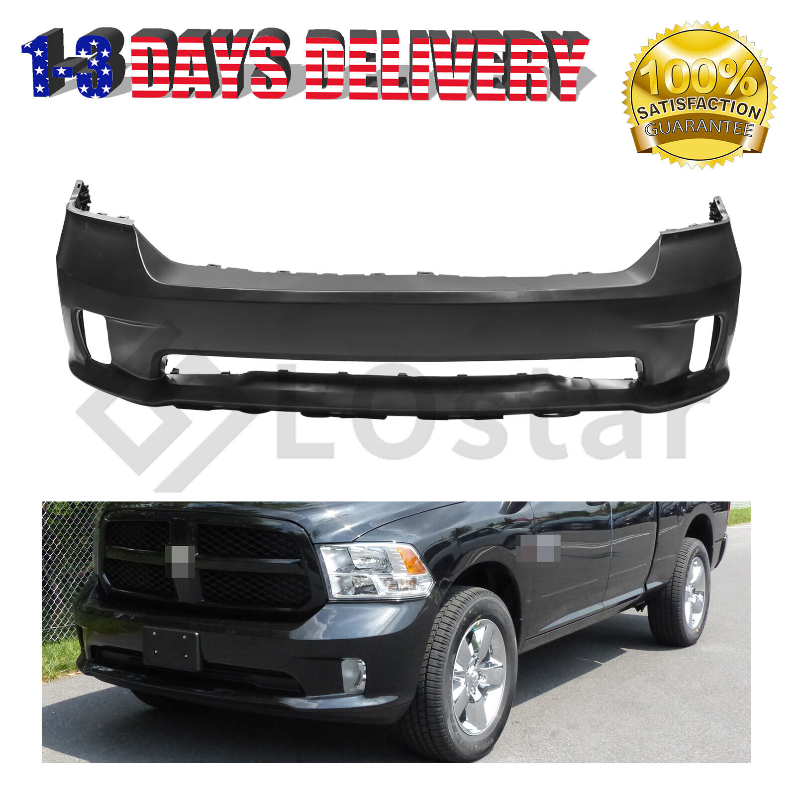 Front Bumper Cover With Fog Light Hole For 2013-18 Ram 1500 2019-22 1500 Classic