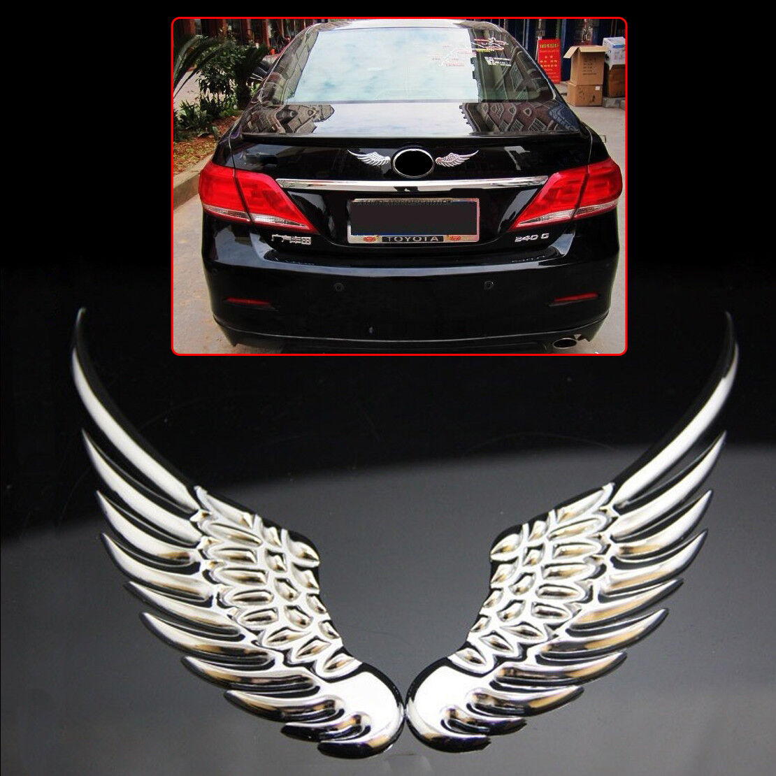 Silver Angel Wings Car Window Bumper Body Badge Sticker Decal Emblem 3D