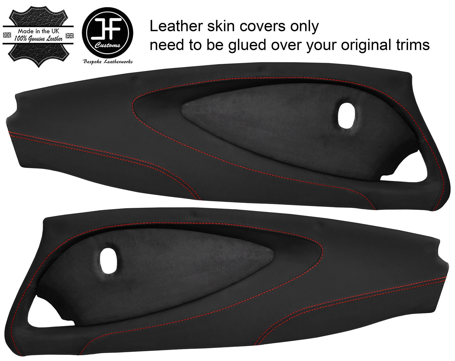 RED STITCH 2X FULL DOOR CARD NAPPA & SUEDE COVERS FOR LOTUS ELISE S2 STYLE 2