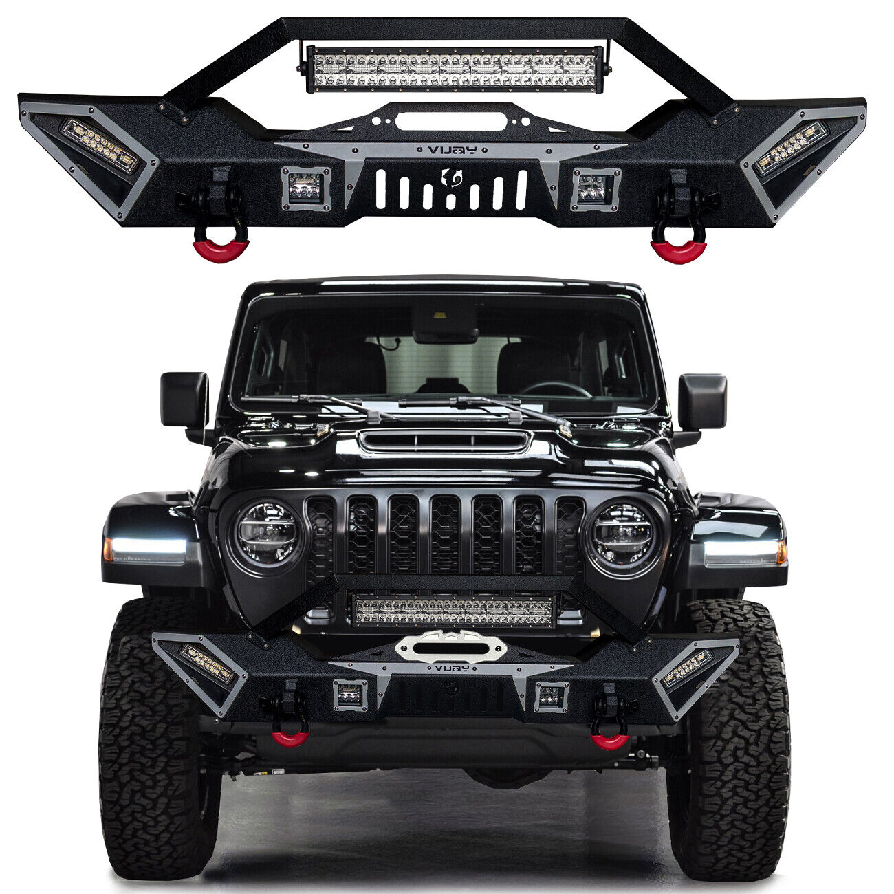 Vijay Fit 2007-2017 Jeep Wrangler JK New Front or Rear Bumper with LED Lights