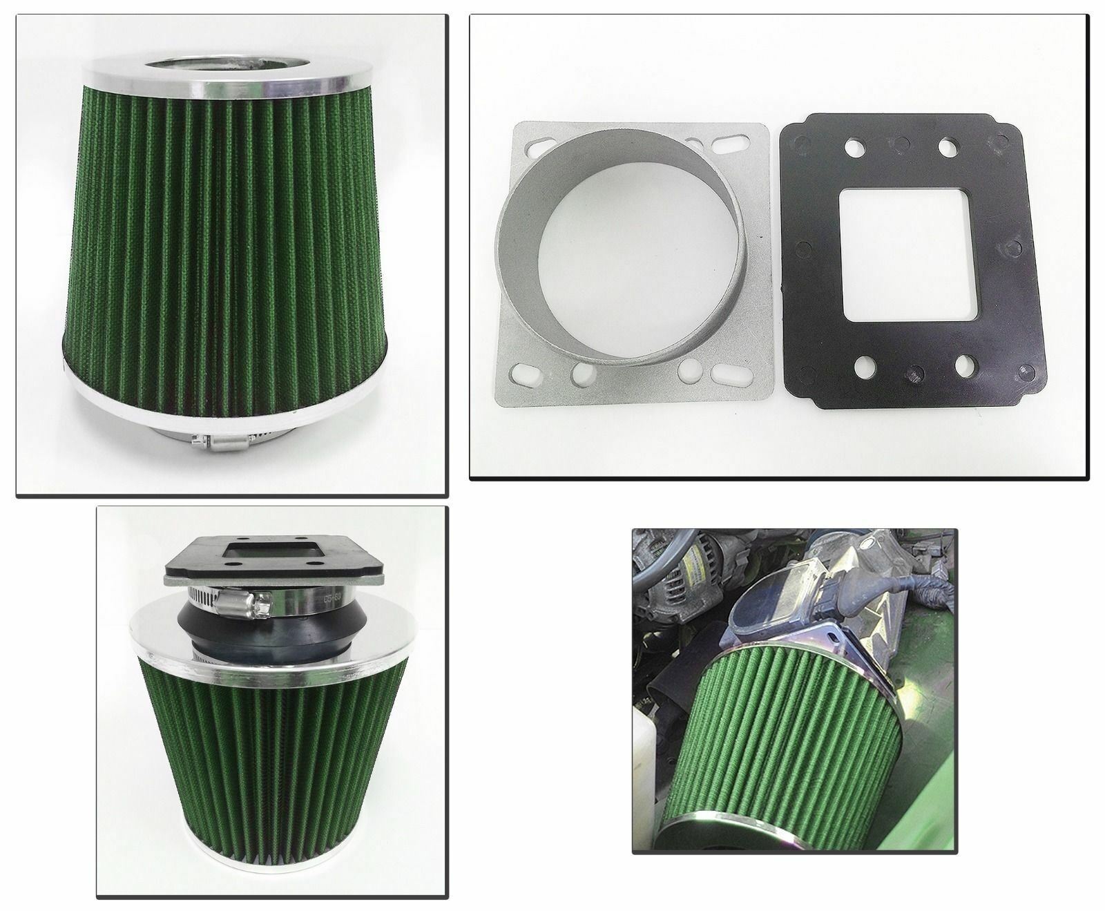 Green Cold Air Intake Filter + MAF Adapter For 1991-1996 Ford Escort 1.8L 1.9L 