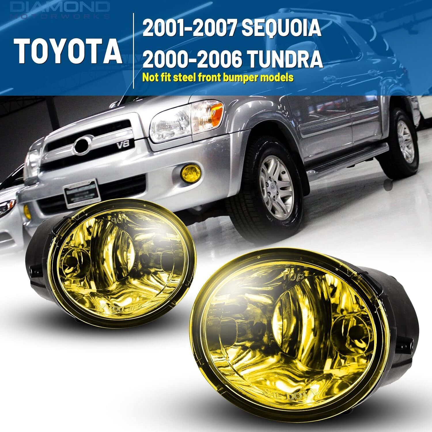 Yellow Pair Fog Lights For 2000-2006 Toyota Tundra / 2001-2007 Toyota Sequoia