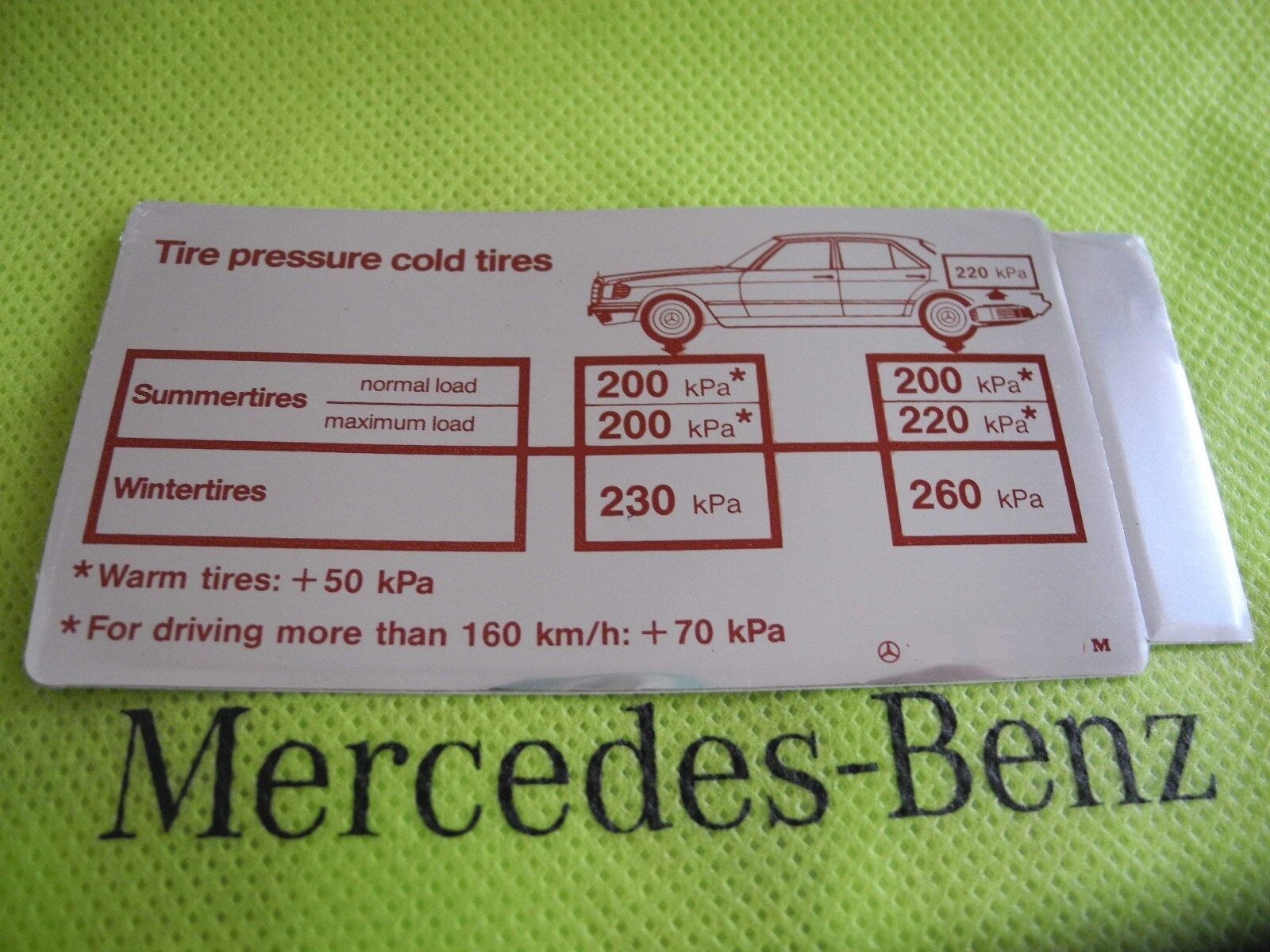 Mercedes new sticker W126 560SEL 560SEC fuel flap tire pressure tire pressure