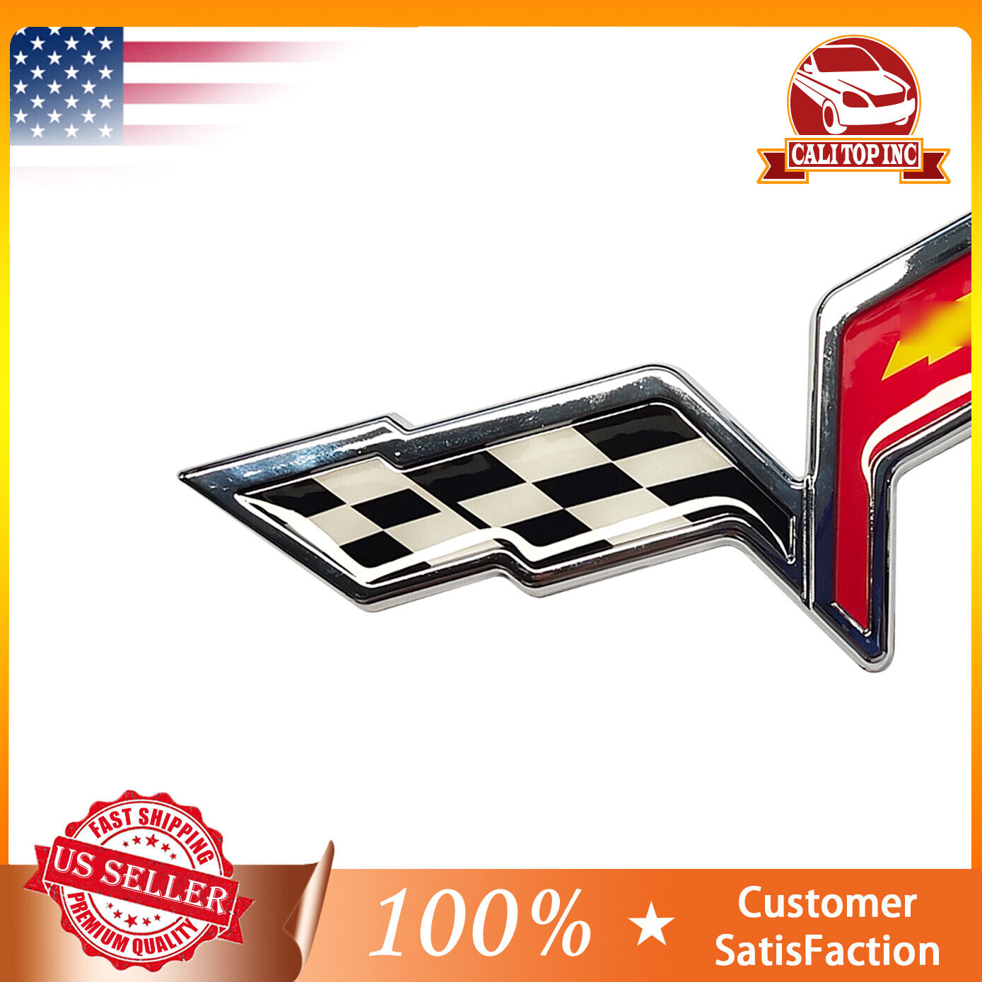 Front/Rear Crossed Flags Emblem for CHEVY C6 Corvette 2005-2013 3D Raised Badge
