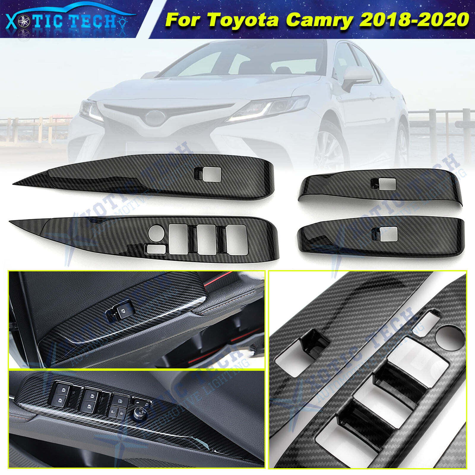 For Toyota Camry 2018-2024 Carbon Fiber ABS Window Lift Switch Button Panel Trim