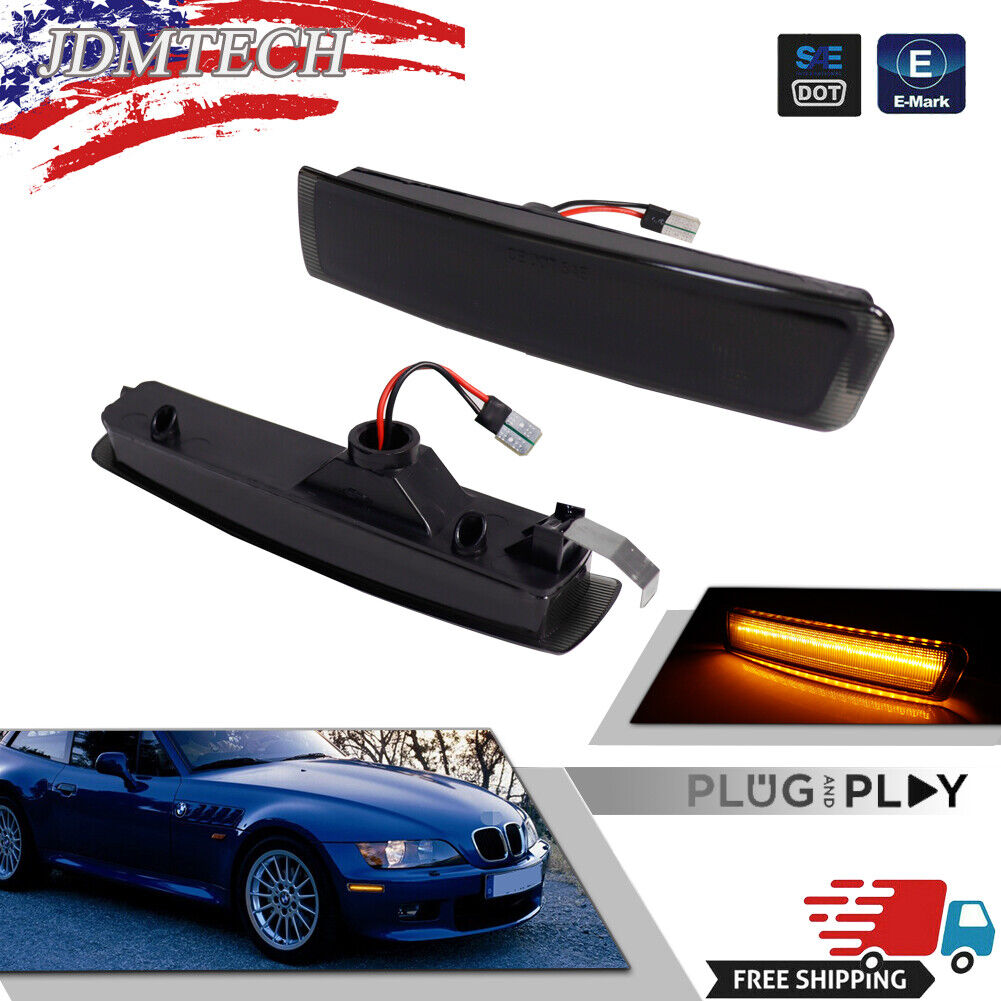 FOR BMW E36 Z3 M COUPE 2DR Smoked LED Strip Front Bumper Side Marker Lights Lamp