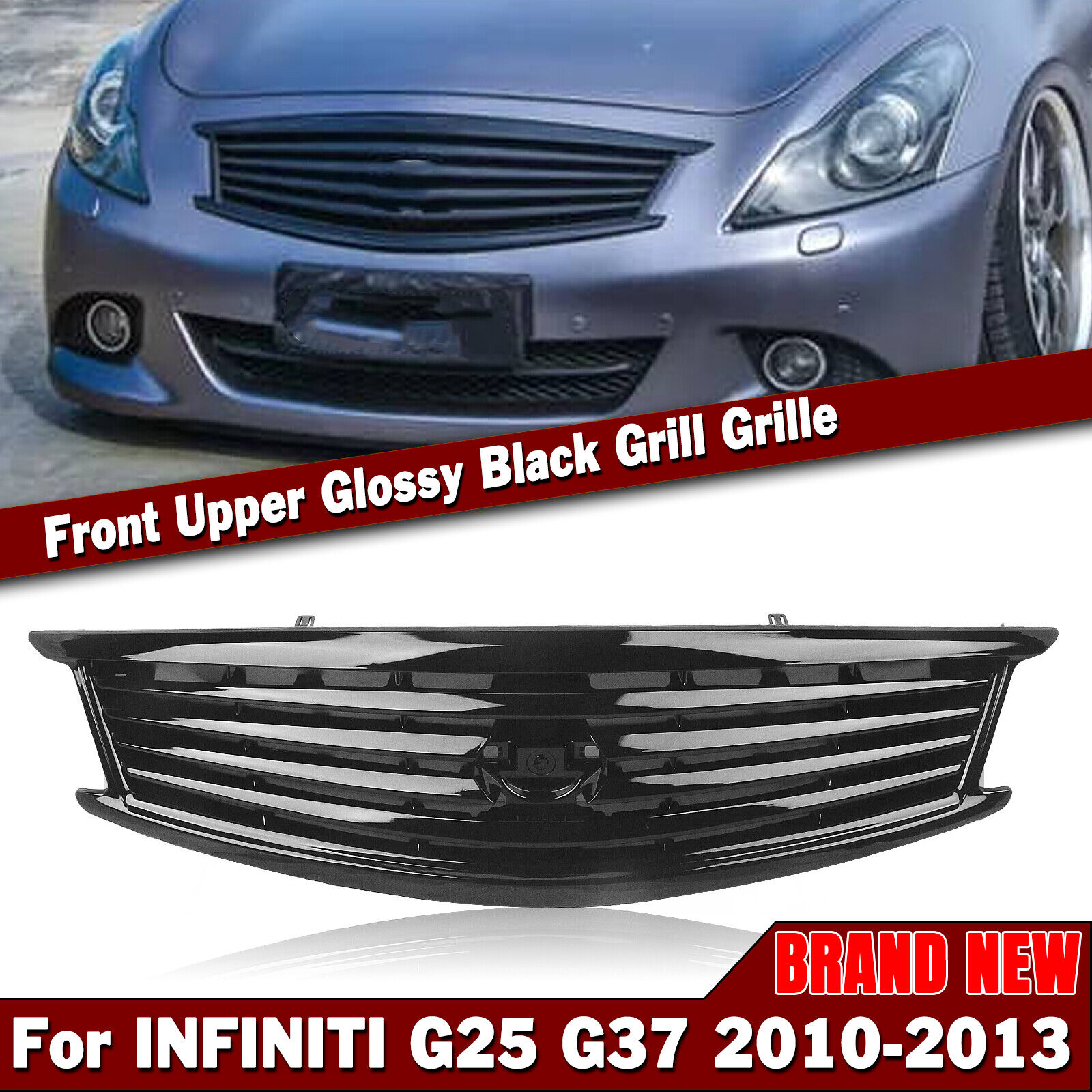 Black Front Bumper Upper Grille Mesh For Infiniti G37 G25 2010-2013 Q40 Sedan