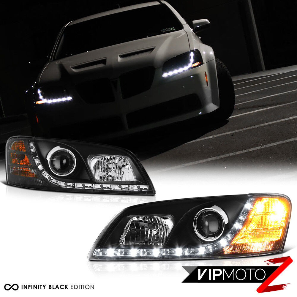2008-2010 Pontiac G8 [LED DRL Strip] Black Projector Headlight Head Lamp PAIR