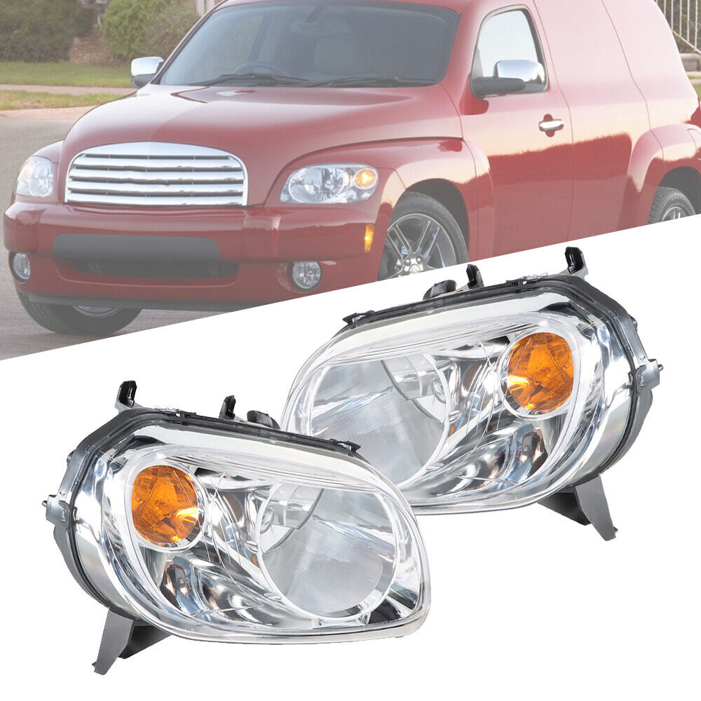 For 2006-2011 Chevy HHR Headlights Headlamps Replacement Chrome Clear Pair LH+RH