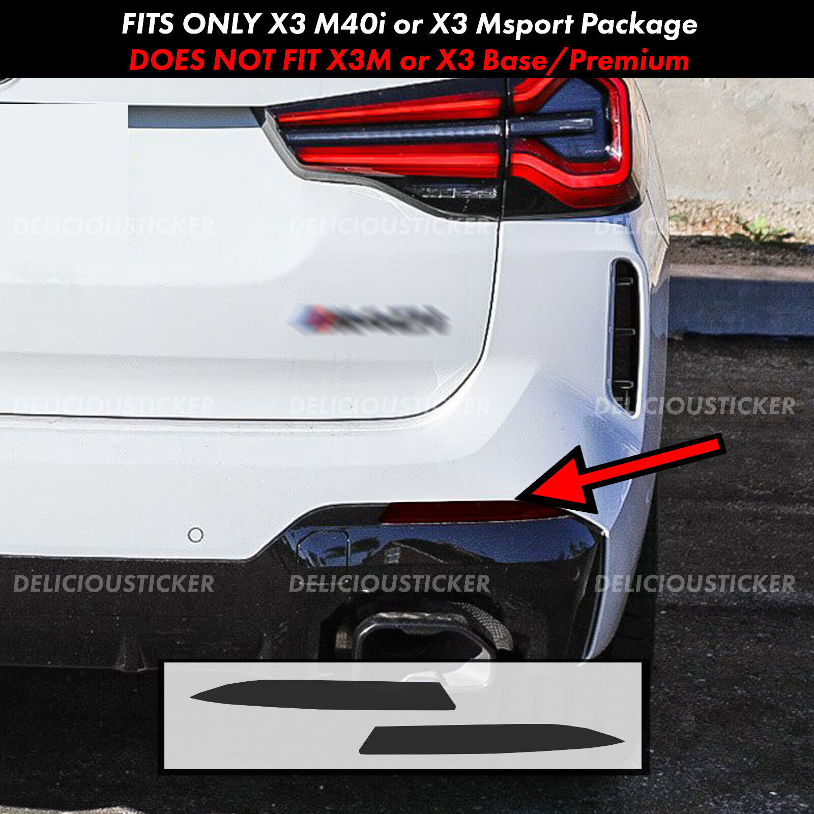 Fits 2022-24 BMW X3 M40i M-Sport Rear Reflectors Decals Tint SMOKE PreCut Vinyl