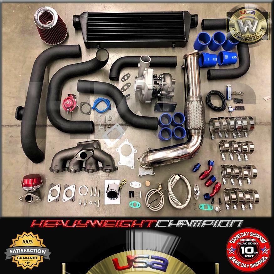 BLUE B18 DC2 Integra GS-R Bolt-On Turbo Kit T3/T4 CHARGER KEEP AC PW 245HP@10PSI