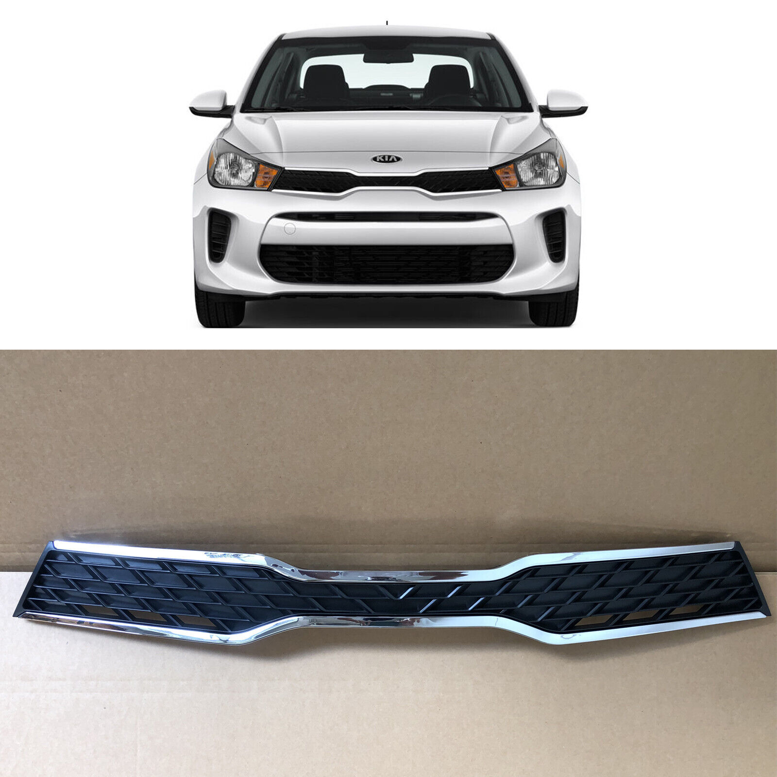 Front Bumper Grille Assembly Replacement for 2018 2019 2020 Kia Rio Mesh Upper