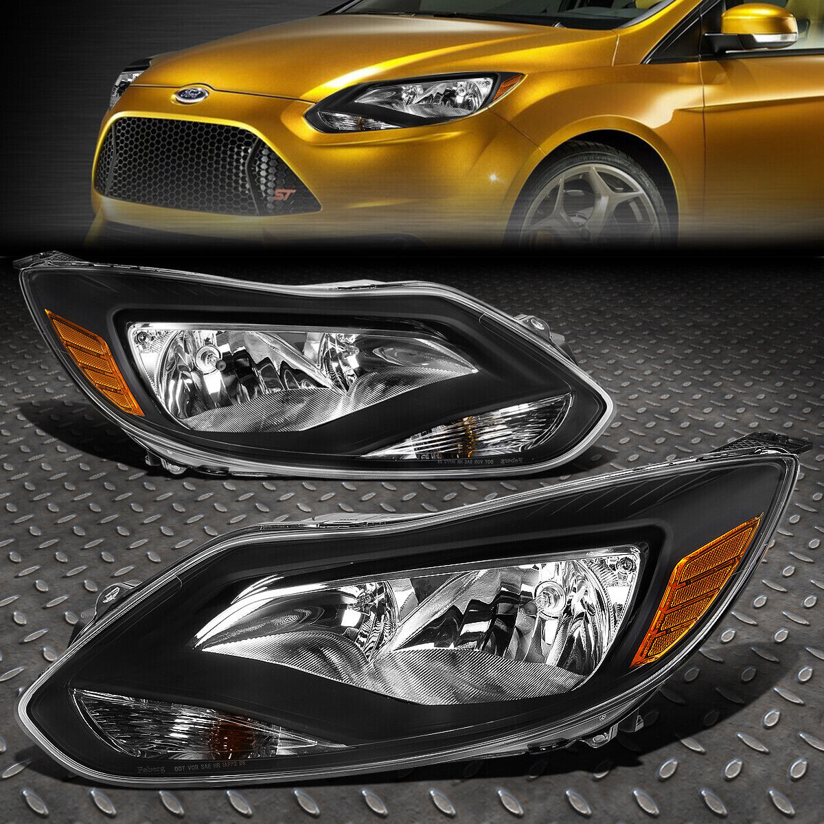 FOR 12-14 FORD FOCUS BLACK HOUSING AMBER CORNER HEADLIGHT REPLACEMENT HEAD LAMP