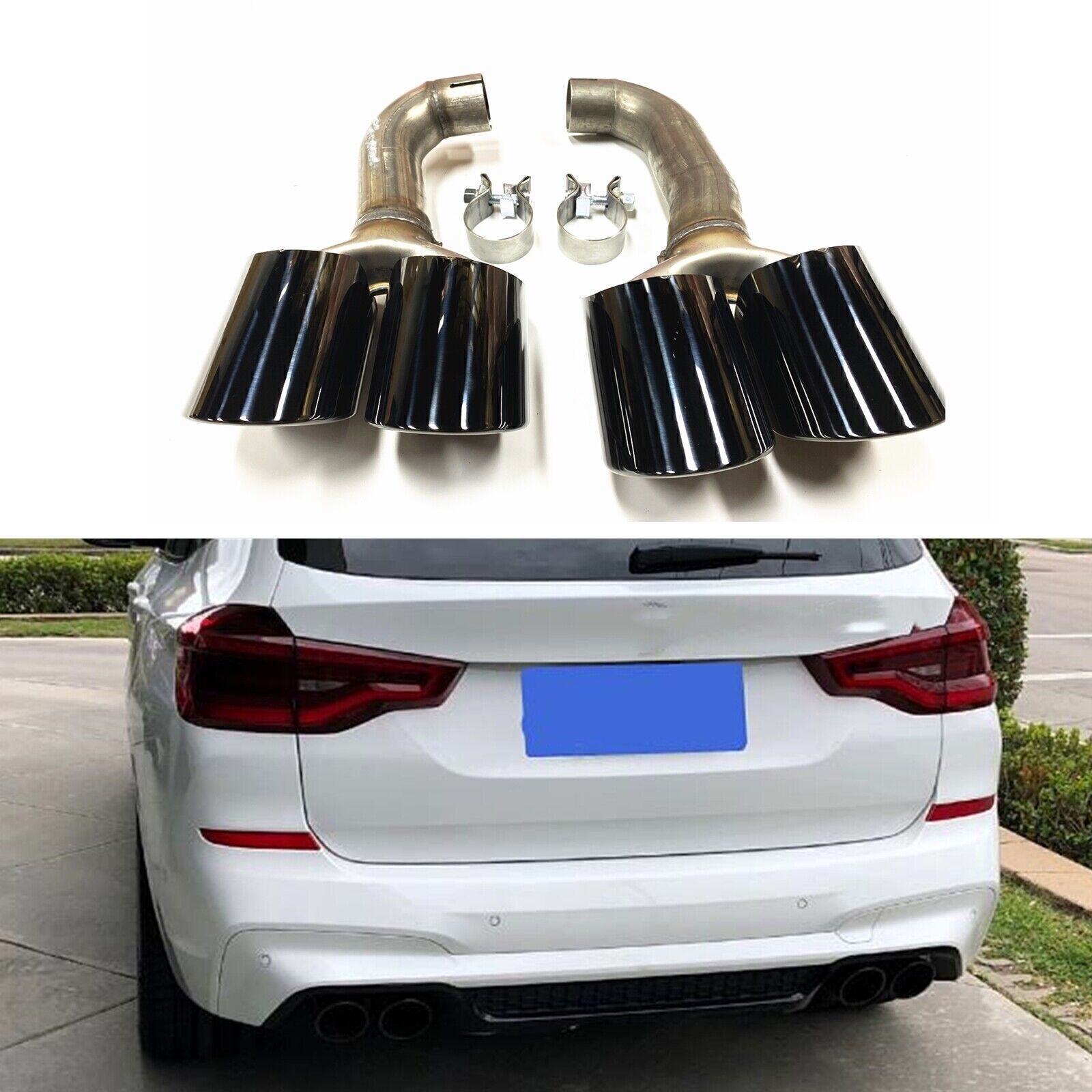 Rear Bumper Exhaust Tailpipes Tips Kit For BMW X3M X4M 2018-2020 Stainless Steel