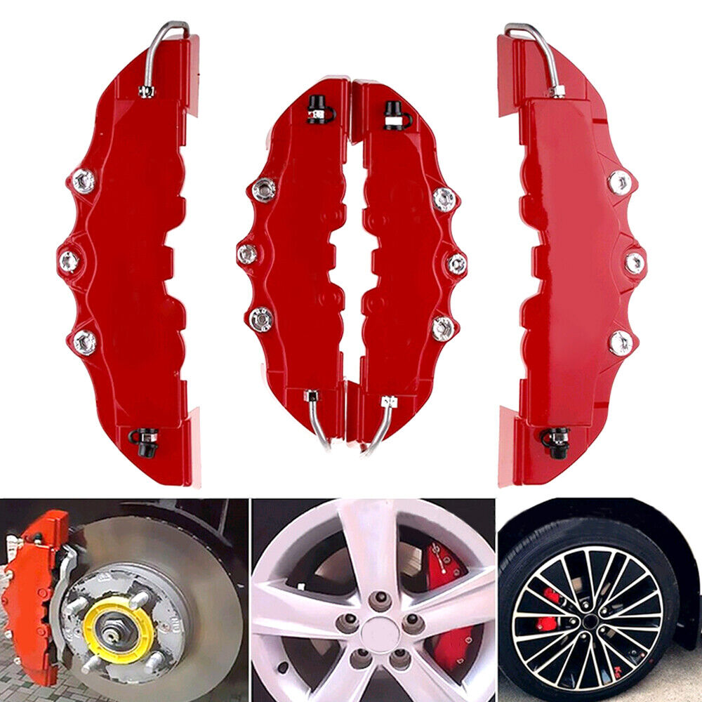 4× 3D Red Car Auto Disc Brake Caliper Cover Front & Rear Wheels Accessories Kit
