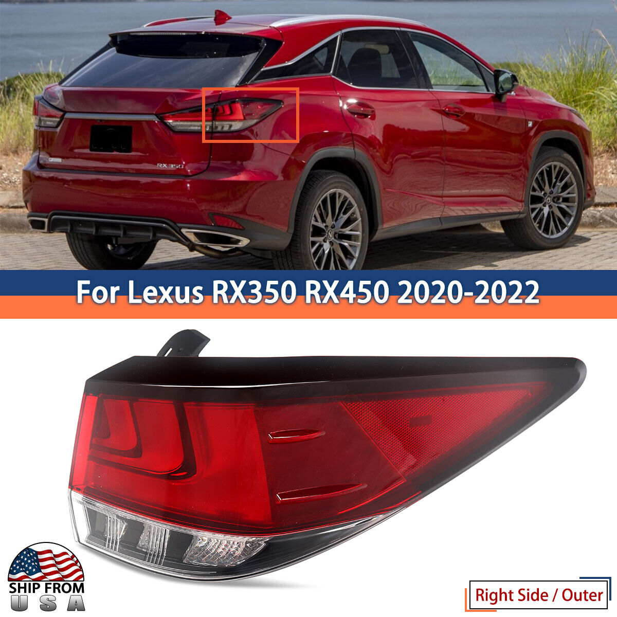 For 2020-2022 Lexus RX350 RX450 Right Outer Tail Light Brake Stop Light Lamp