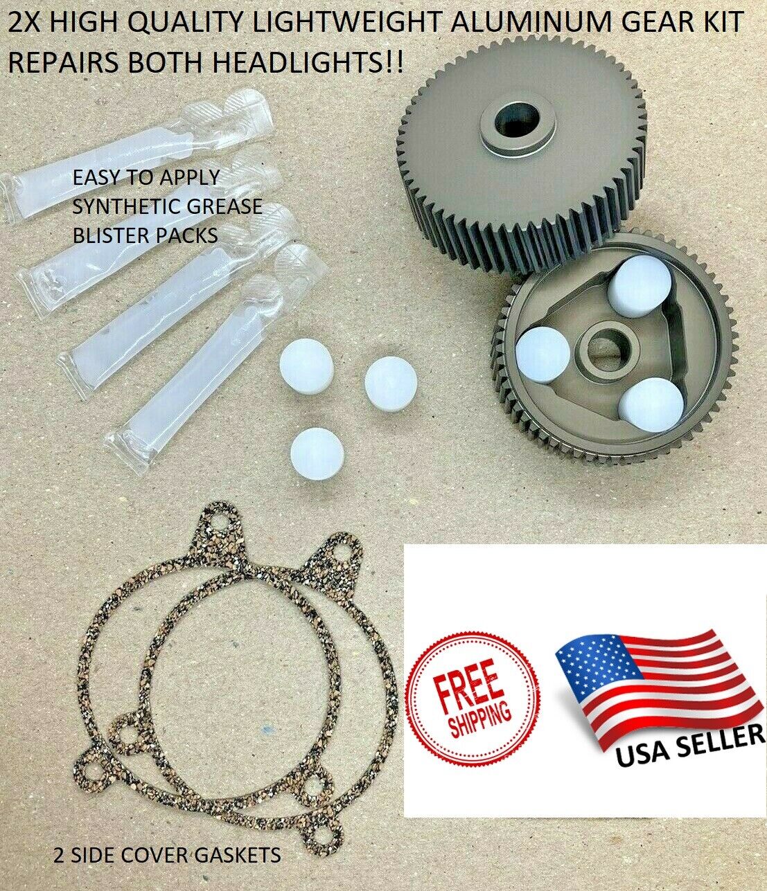 2X 1988-1991 Buick Reatta Headlight Motor Repair Kit HD Aluminum Gear Upgrade 