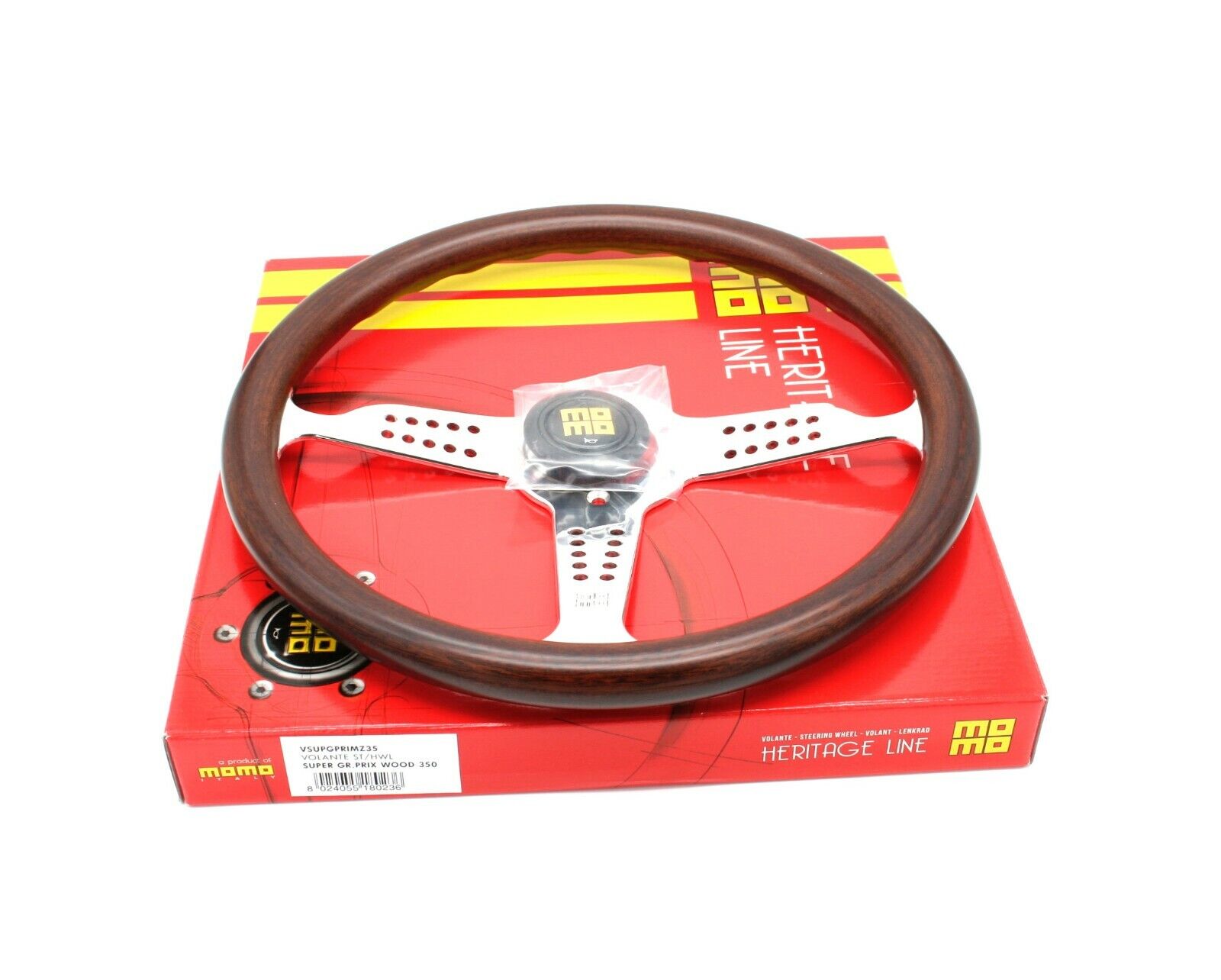 MOMO Super Grand Prix Heritage Steering Wheel Mahogany Wood Chrome Spokes 350mm